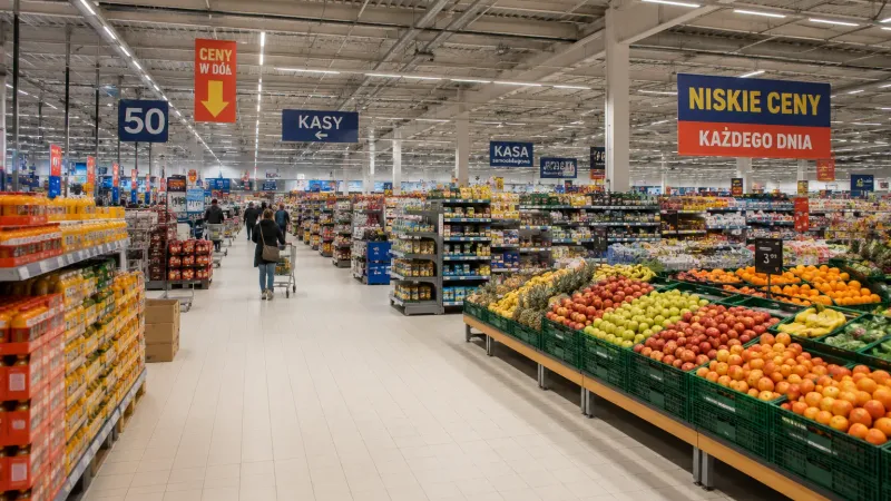Regały chłodnicze w sklepie spożywczym